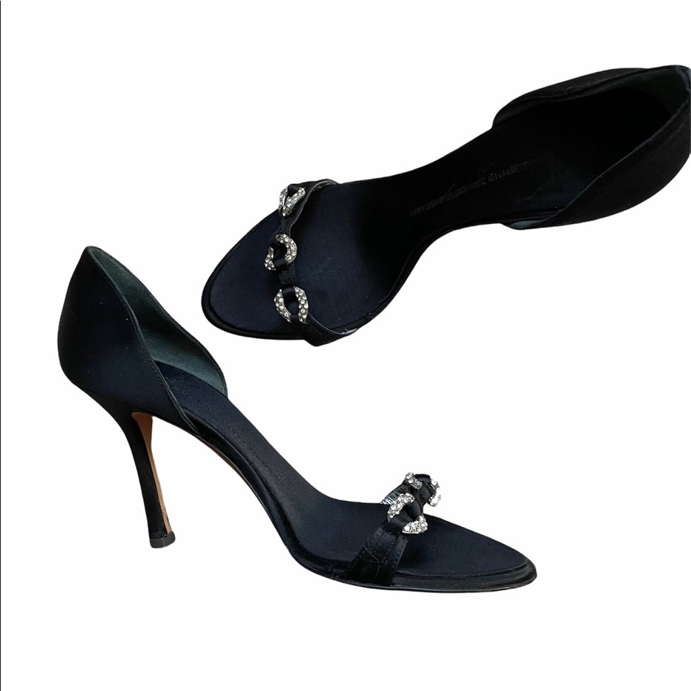 Giuseppe Zanotti Black Satin D'Orsay Sandal with Crystal Accent - Picture 7 of 11